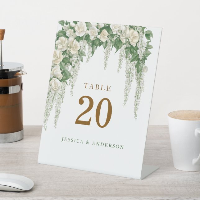 Elegant Greenery Eucalyptus Leaves Wedding Pedestal Sign (In SItu)