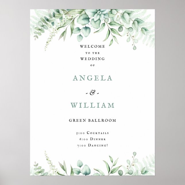Elegant Greenery Eucalyptus Leaves Wedding Poster (Front)