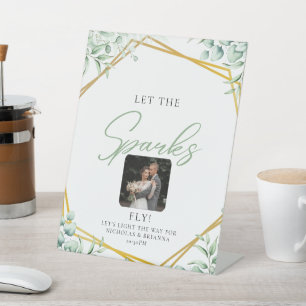 Elegant Greenery Eucalyptus Leaves Wedding sparkle Pedestal Sign