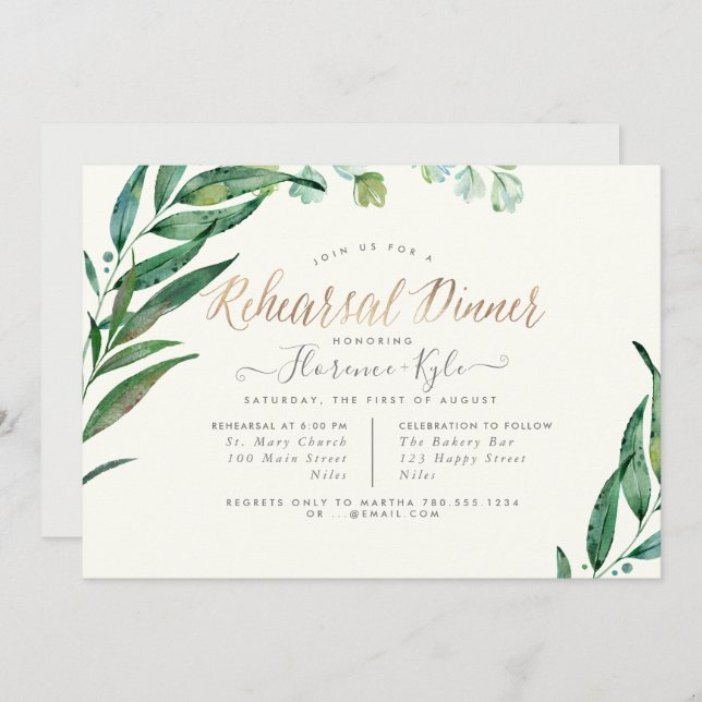 Elegant Greenery, Eucalyptus Lvs Rehearsal Dinner Invitation (Front/Back)