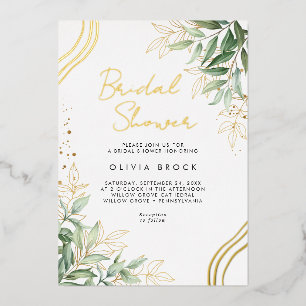 Elegant Greenery Eucalyptus Modern Bridal Shower Foil Invitation
