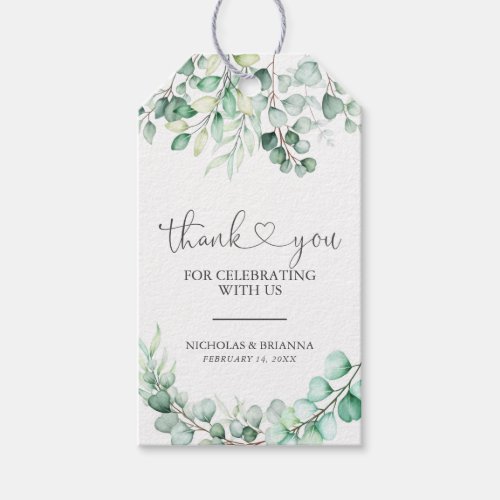 Elegant Greenery Eucalyptus Monogram Wedding Gift Tags