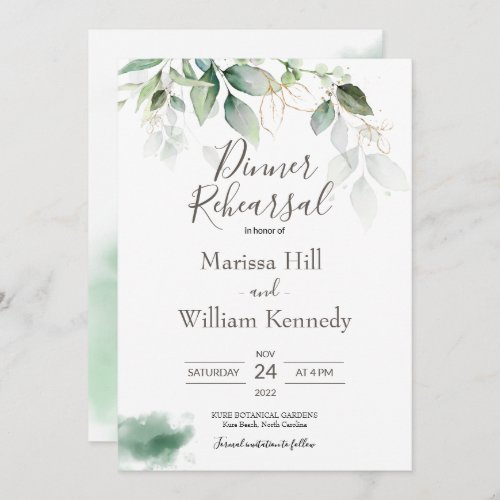 Elegant Greenery Eucalyptus Rehearsal Dinner Invit Invitation