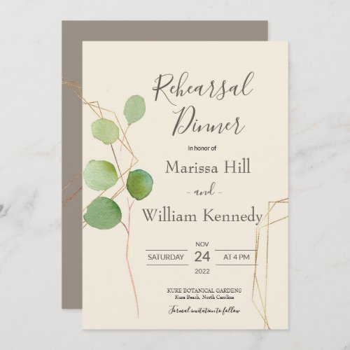 Elegant Greenery Eucalyptus Rehearsal Dinner Invitation