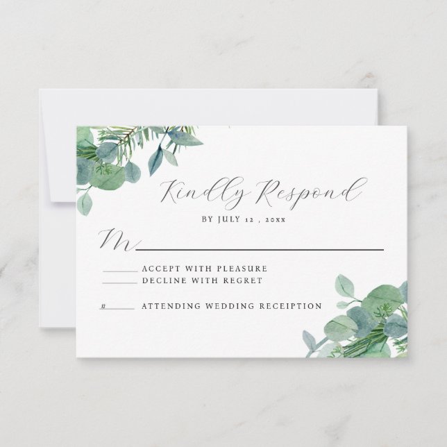 Elegant Greenery Eucalyptus RSVP Response Card (Front)