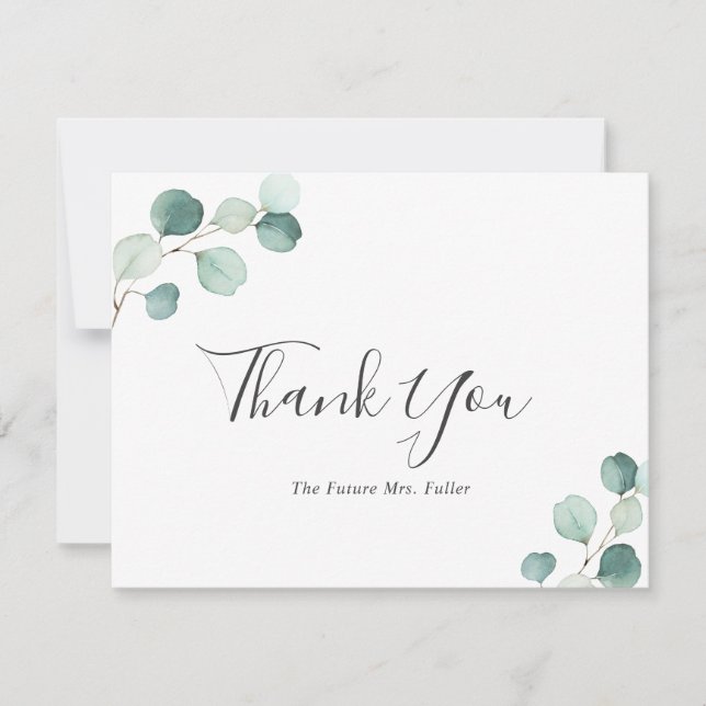 Elegant Greenery Eucalyptus Rustic Bridal Shower Thank You Card (Front)