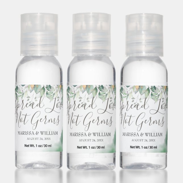 Elegant Greenery Eucalyptus Spread Love Not Germs Hand Sanitizer (Set)