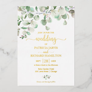 Elegant Greenery Eucalyptus Watercolor Wedding Foil Invitation