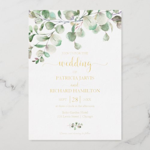 Elegant Greenery Eucalyptus Watercolor Wedding Foil Invitation