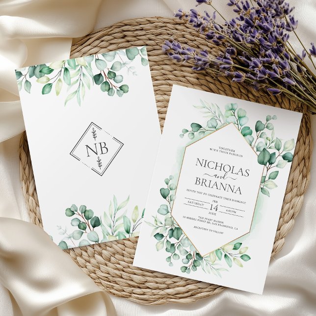 Elegant Greenery Eucalyptus Watercolor Wedding Invitation (Creator Uploaded)