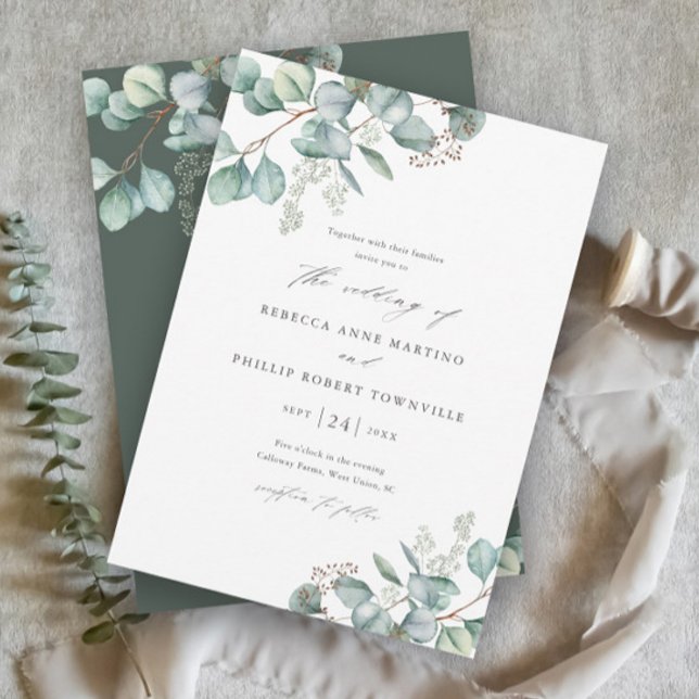 Elegant Greenery Eucalyptus Watercolor Wedding Invitation (Elegant Eucalyptus Greenery Leaves Wedding Invitations.)