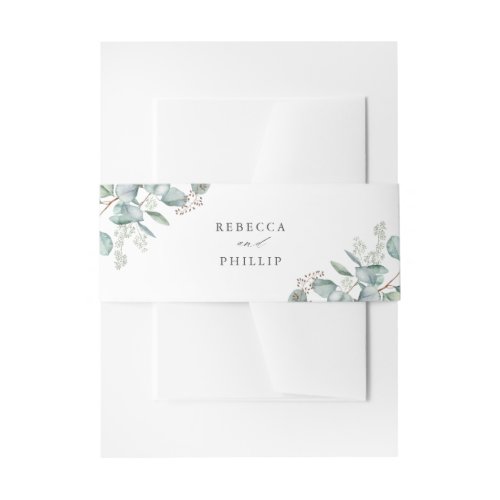 Elegant Greenery Eucalyptus Watercolor Wedding Invitation Belly Band