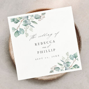 Elegant Greenery Eucalyptus Watercolor Wedding Napkins