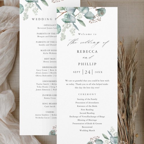 Elegant Greenery Eucalyptus Watercolor Wedding Program