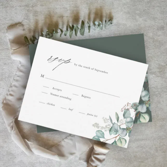 Elegant Greenery Eucalyptus Watercolor Wedding RSVP Card | Zazzle