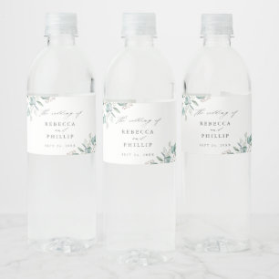 Elegant Greenery Eucalyptus Watercolor Wedding Water Bottle Label