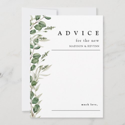 Elegant Greenery Eucalyptus Wedding Advice Card