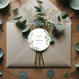 Elegant Greenery Eucalyptus Wedding Classic Round Sticker