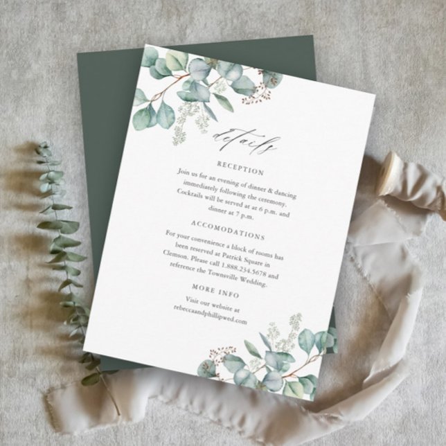 Elegant Greenery Eucalyptus Wedding Details Enclosure Card (Elegant Eucalyptus Greenery Wedding Details Enclosure Cards.)