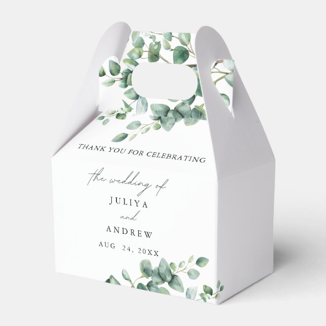  Elegant Greenery Eucalyptus wedding Favor Boxes (Front Side)