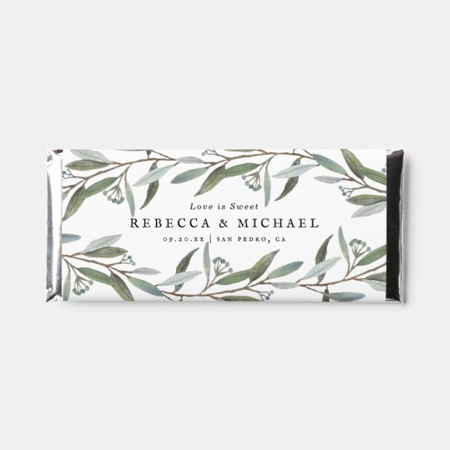 Elegant Greenery Eucalyptus Wedding Hershey Bar Favors (Front)
