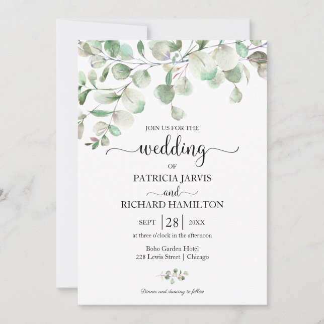 Elegant Greenery Eucalyptus Wedding  Invitation (Front)