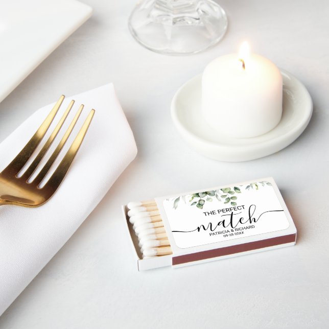 Elegant Greenery Eucalyptus Wedding Matchboxes (Insitu)