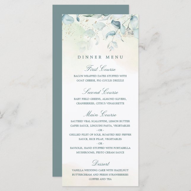 Elegant Greenery  Eucalyptus Wedding Menu (Front/Back)
