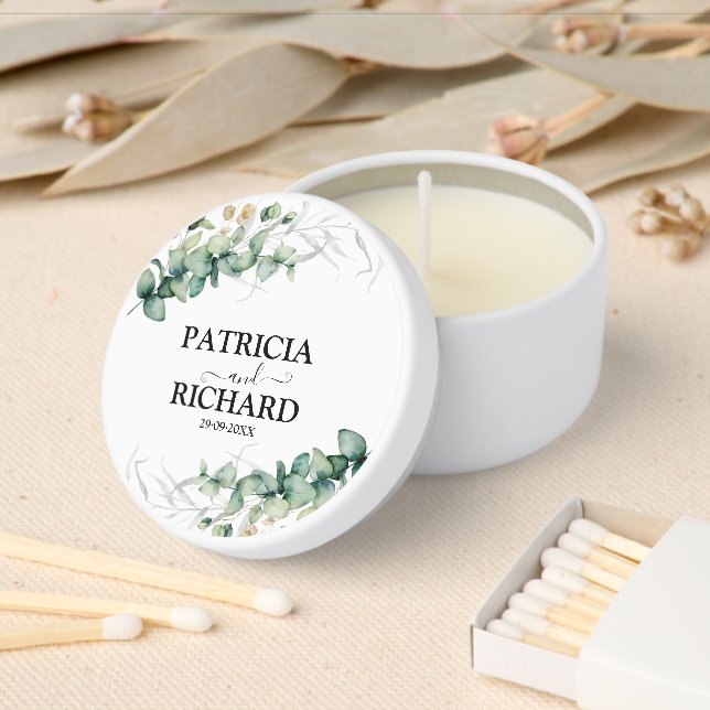 Elegant Greenery Eucalyptus Wedding Mini Candle Favors (Insitu)