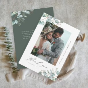 Elegant Greenery Eucalyptus Wedding Photo Thank You Card