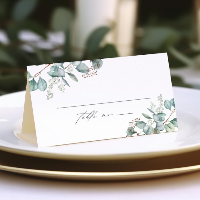 Elegant Greenery Eucalyptus Wedding Place Card (Elegant Eucalyptus Greenery Wedding Table Place Cards.)