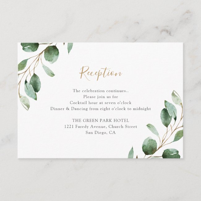 Elegant Greenery Eucalyptus Wedding Reception Enclosure Card