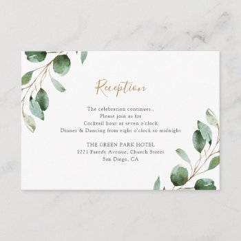 Elegant Greenery Eucalyptus Wedding Reception Enclosure Card by PeachBloome at Zazzle
