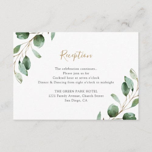 Elegant Greenery Eucalyptus Wedding Reception Enclosure Card