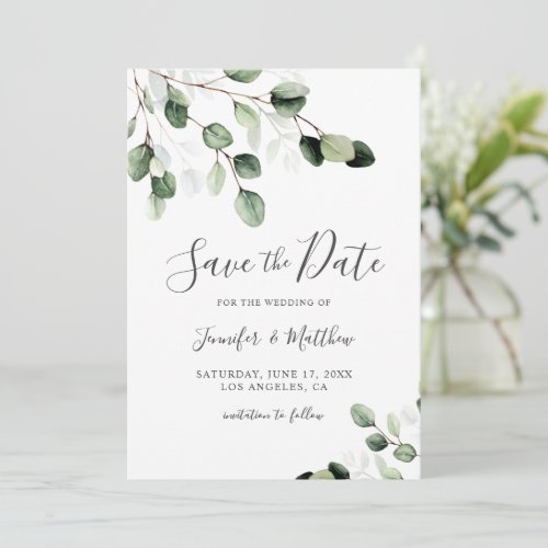 Elegant Greenery Eucalyptus Wedding  Save The Date