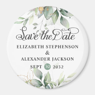 Elegant greenery eucalyptus wedding save the date  magnet