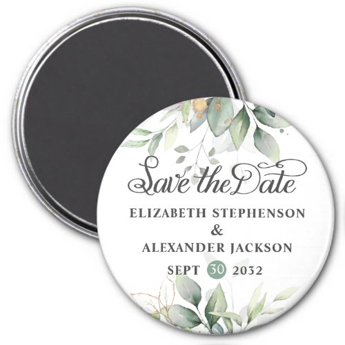 Elegant greenery eucalyptus wedding save the date  magnet