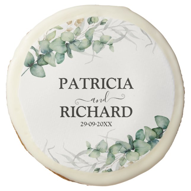Elegant Greenery Eucalyptus Wedding Sugar Cookie (Front)