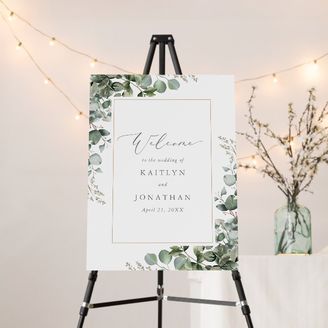 Elegant Greenery Eucalyptus Wedding Welcome Sign (In Situ (Stand))