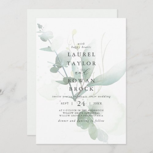 Elegant Greenery Faded Wedding Invitation