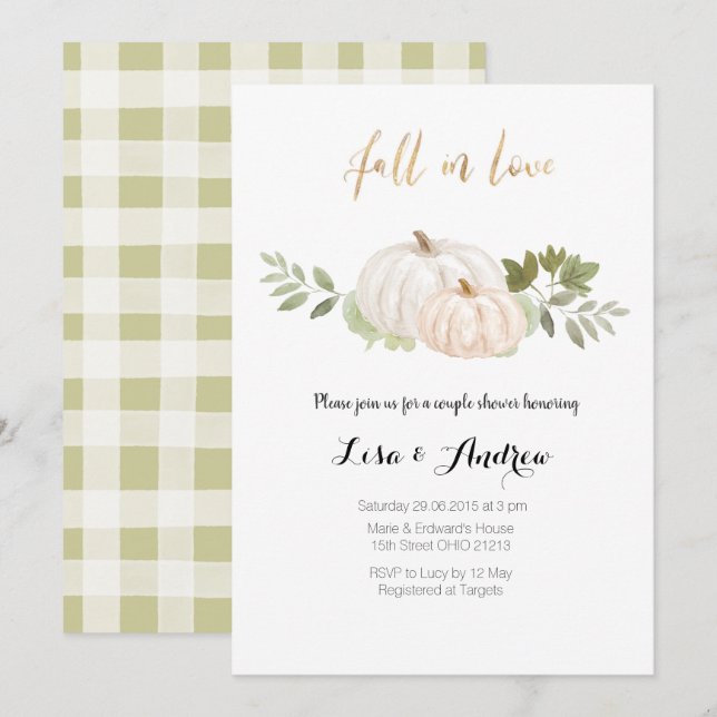 Elegant Greenery Fall in Love Couples Shower  Invitation (Front/Back)