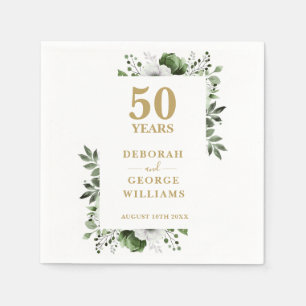 Elegant Greenery Floral 50th Wedding Anniversary Napkins