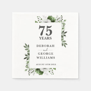 Elegant Greenery Floral 75th Wedding Anniversary Napkins