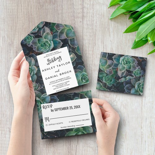 Elegant greenery floral All in One Wedding Invite