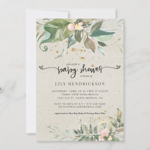 Elegant Greenery Floral Baby Shower Invitation