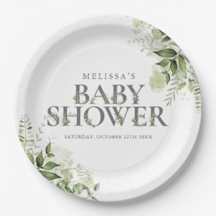 Elegant Greenery Floral Baby Shower Paper Plates