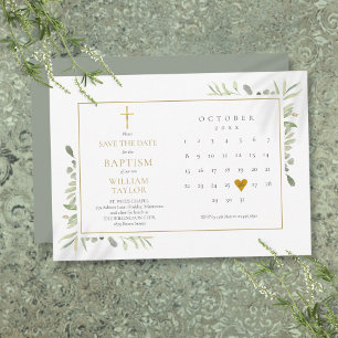 Elegant Greenery Floral Baptism Christening Save The Date