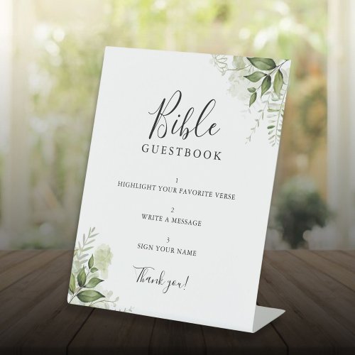 Elegant Greenery Floral Bible Guestbook Pedestal Sign