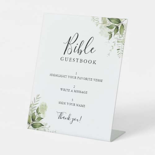 Elegant Greenery Floral Bible Guestbook Pedestal Sign