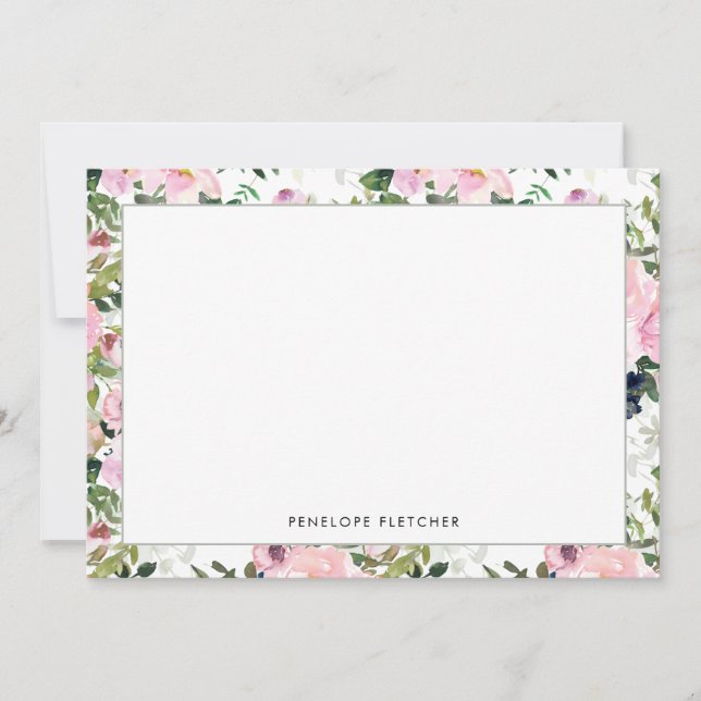 Elegant Greenery Floral Border Modern Note Card (Front)